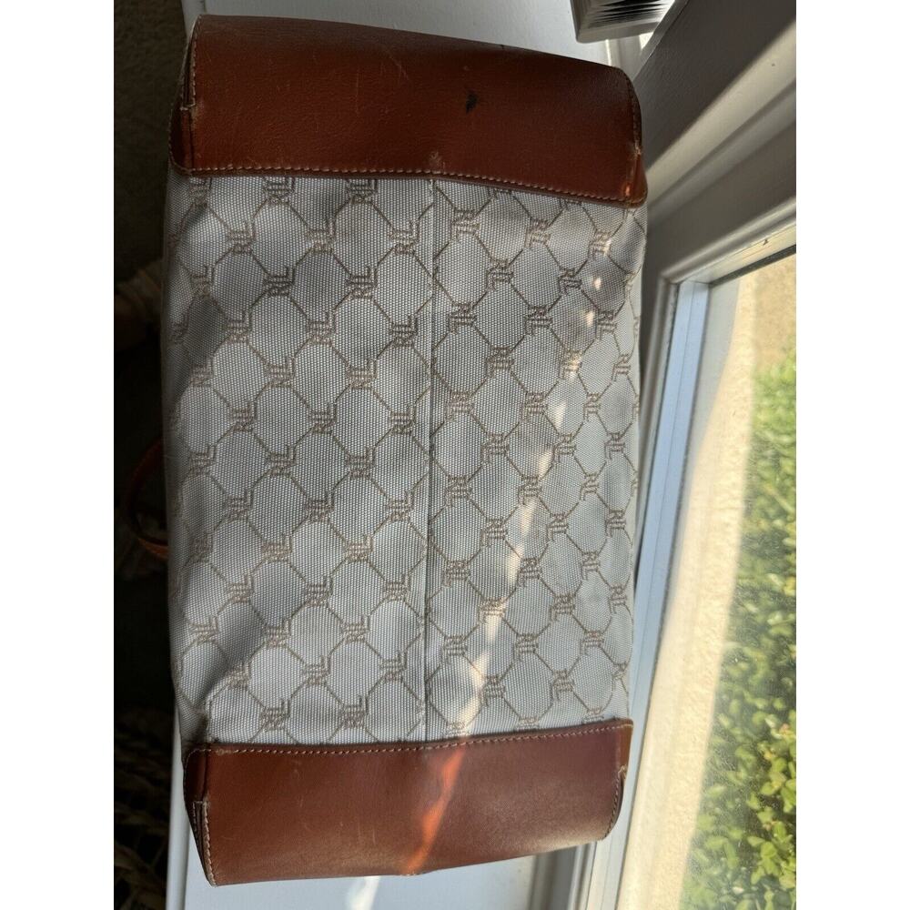 Vtg Women's Lauren Ralph Lauren Handbag All Pattern Beige Canvas Carmel Leather - Picture 5 of 8